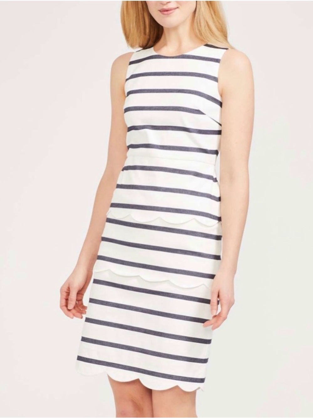 J. McLaughlin Mini Dress Providence Scalloped Sheath Striped Navy White Womens 2